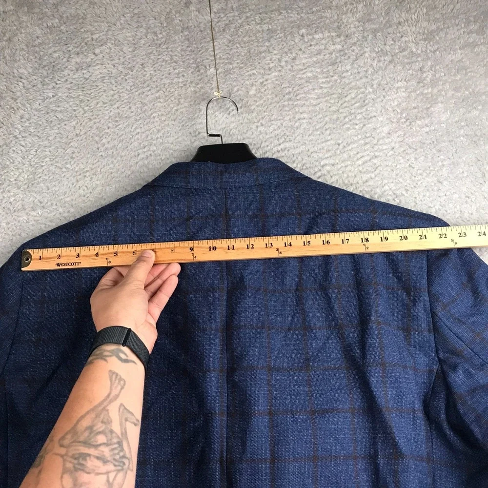 Psycho Bunny Worsted Wool Windowpane Sport Coat Mens 54L Navy Blazer
